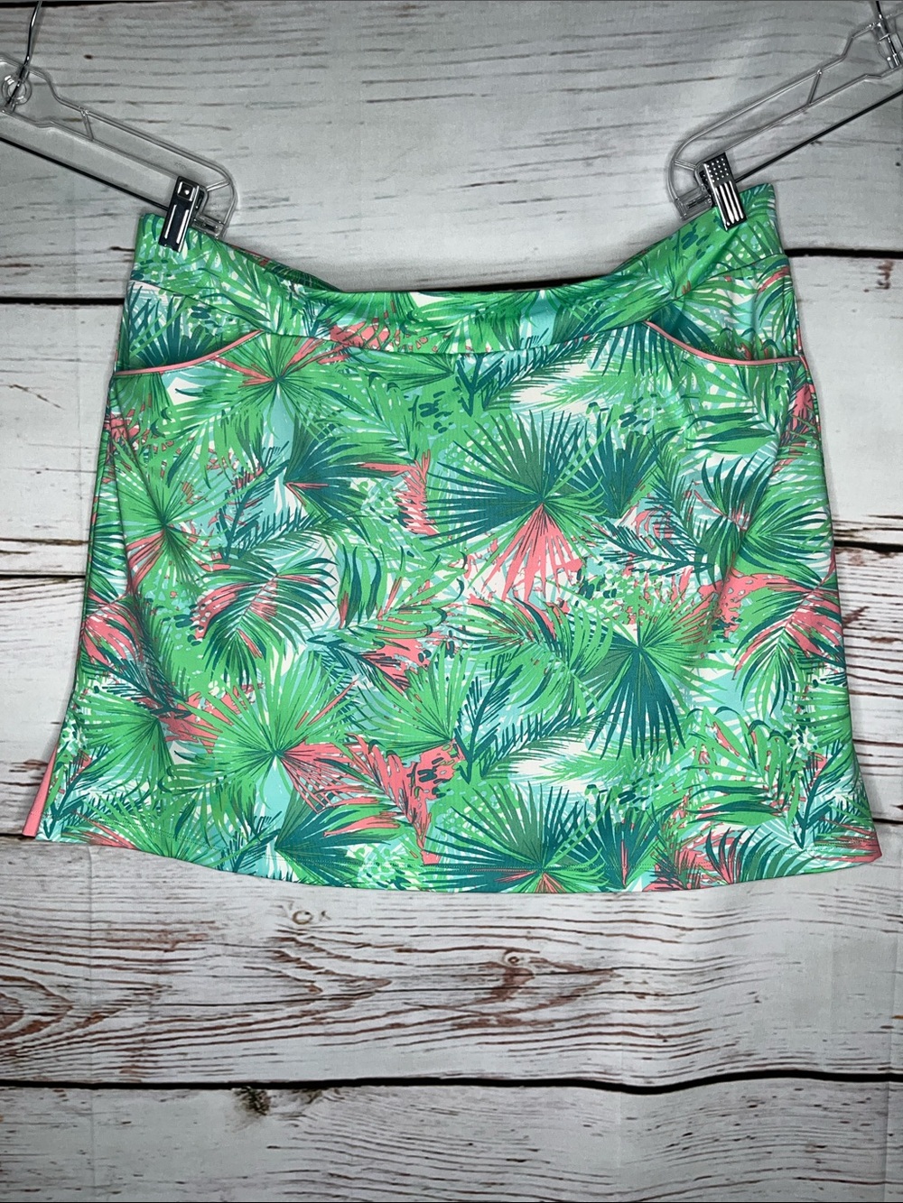 Ruby Rd. Sz XL Green & Blue Tropical Palm Print Pull Ok Skort - Skirt w/ Shorts